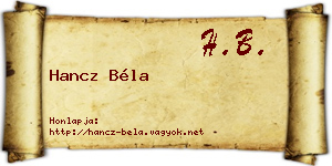 Hancz Béla névjegykártya
